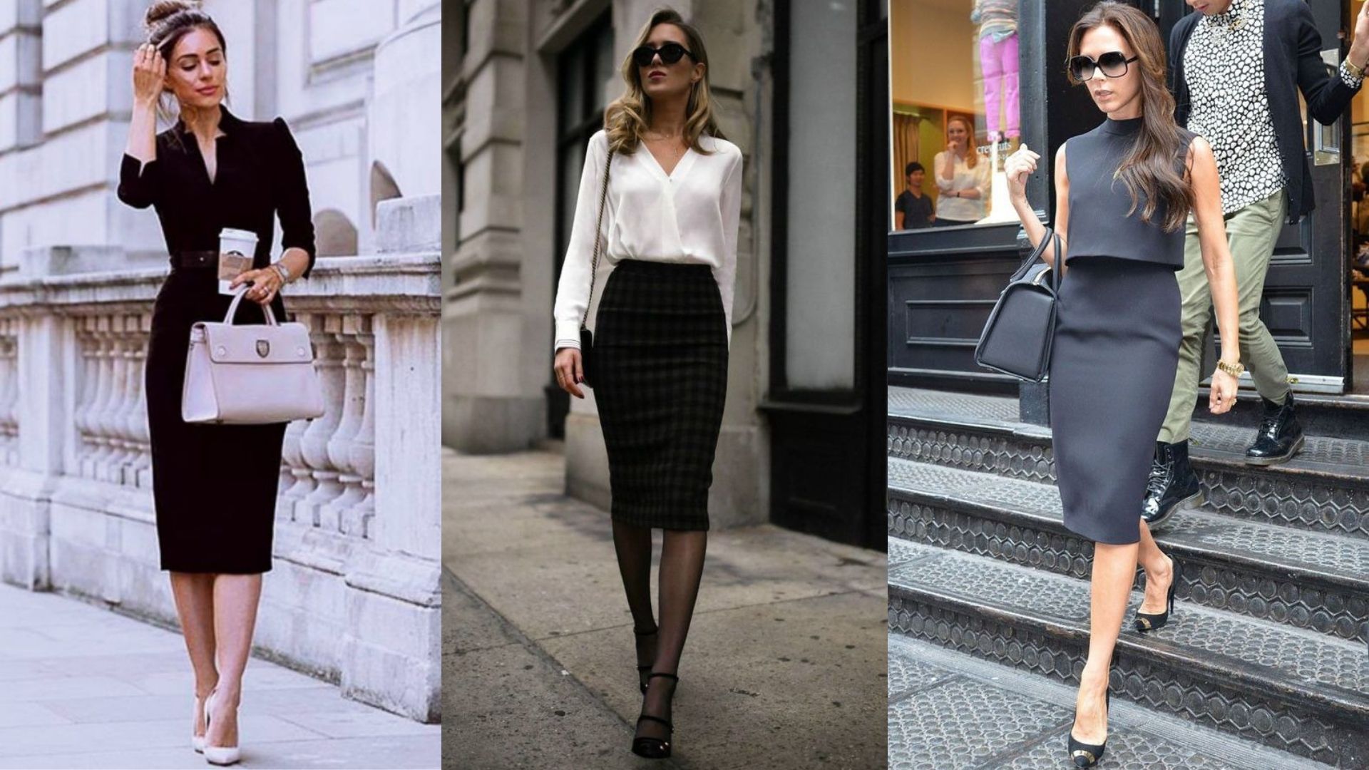 Vestidos midi e saia lápis ajudam a compor o dress code de trabalho de uma mulher poderosa.
